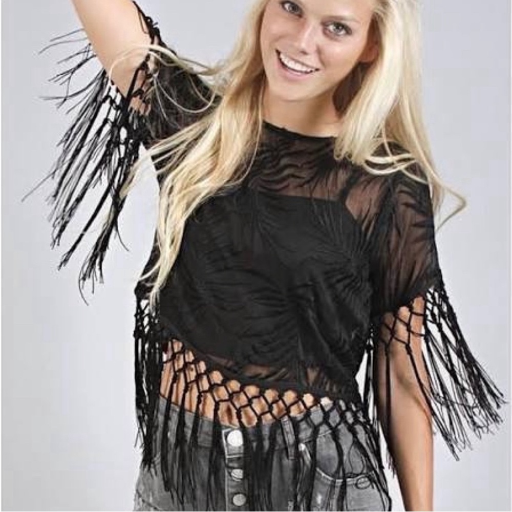 Show Me Your Mumu • Madison Fringe Top in Black • SZ S • Retail $168